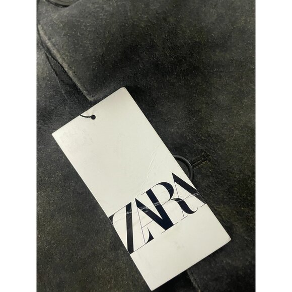 Zara Mens Leather Jacket Coat Large L Dark Olive Green Button Up 4416/500 NWT - Picture 4 of 12